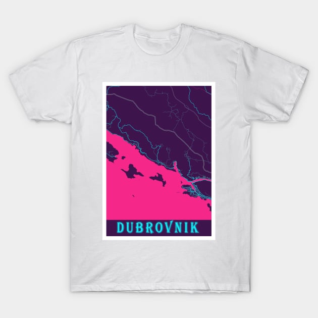 Dubrovnik Neon City Map T-Shirt by tienstencil